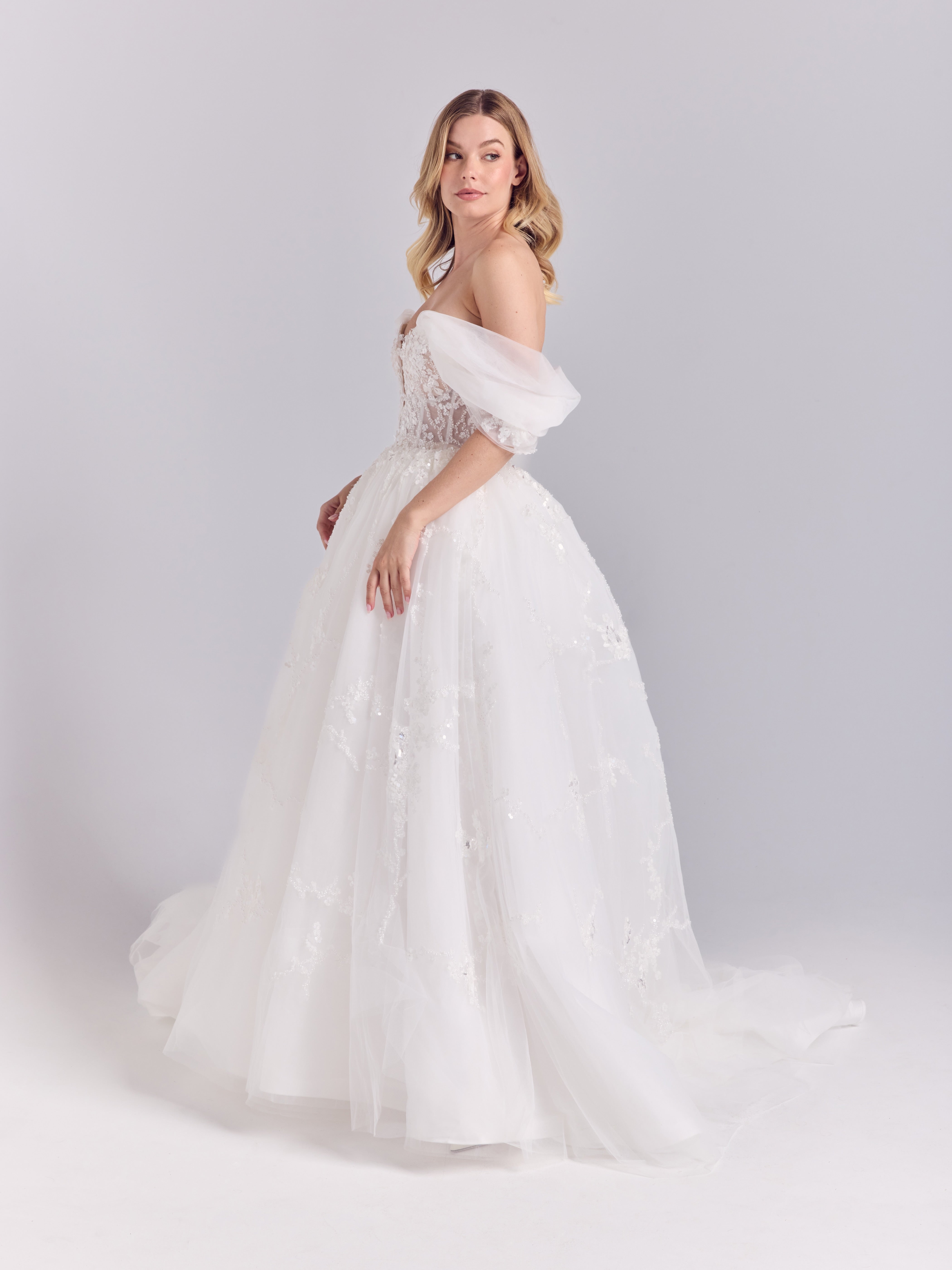 Maribel — Off-Shoulder Hand-Embellished Tulle Bridal Gown Made-to-Order Maribel — Off-Shoulder Hand-Embellished Tulle Bridal Gown Made-to-Order