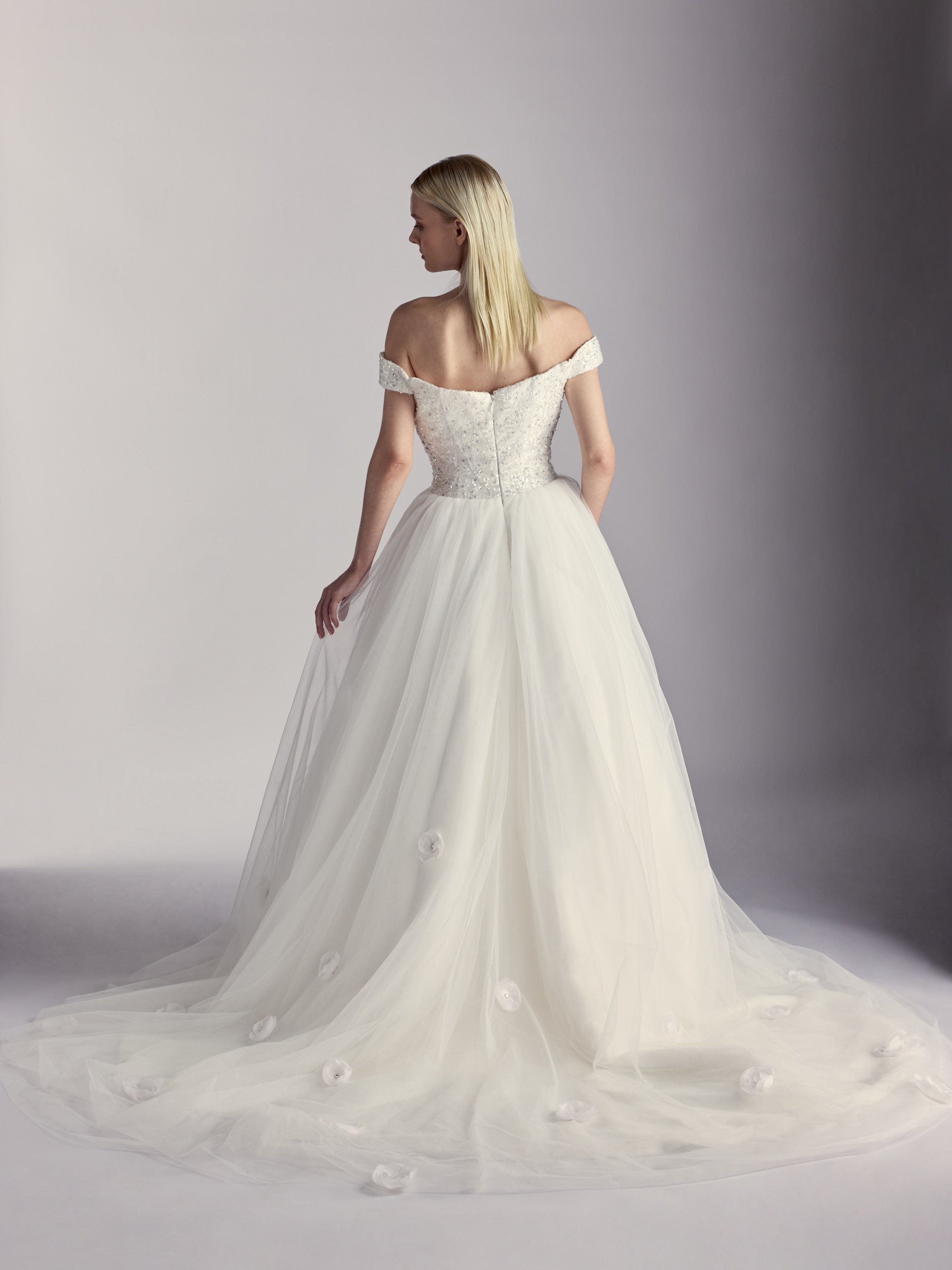 Maëlle — Sculpted Tulle Ballgown with Handcrafted Silk Peonies