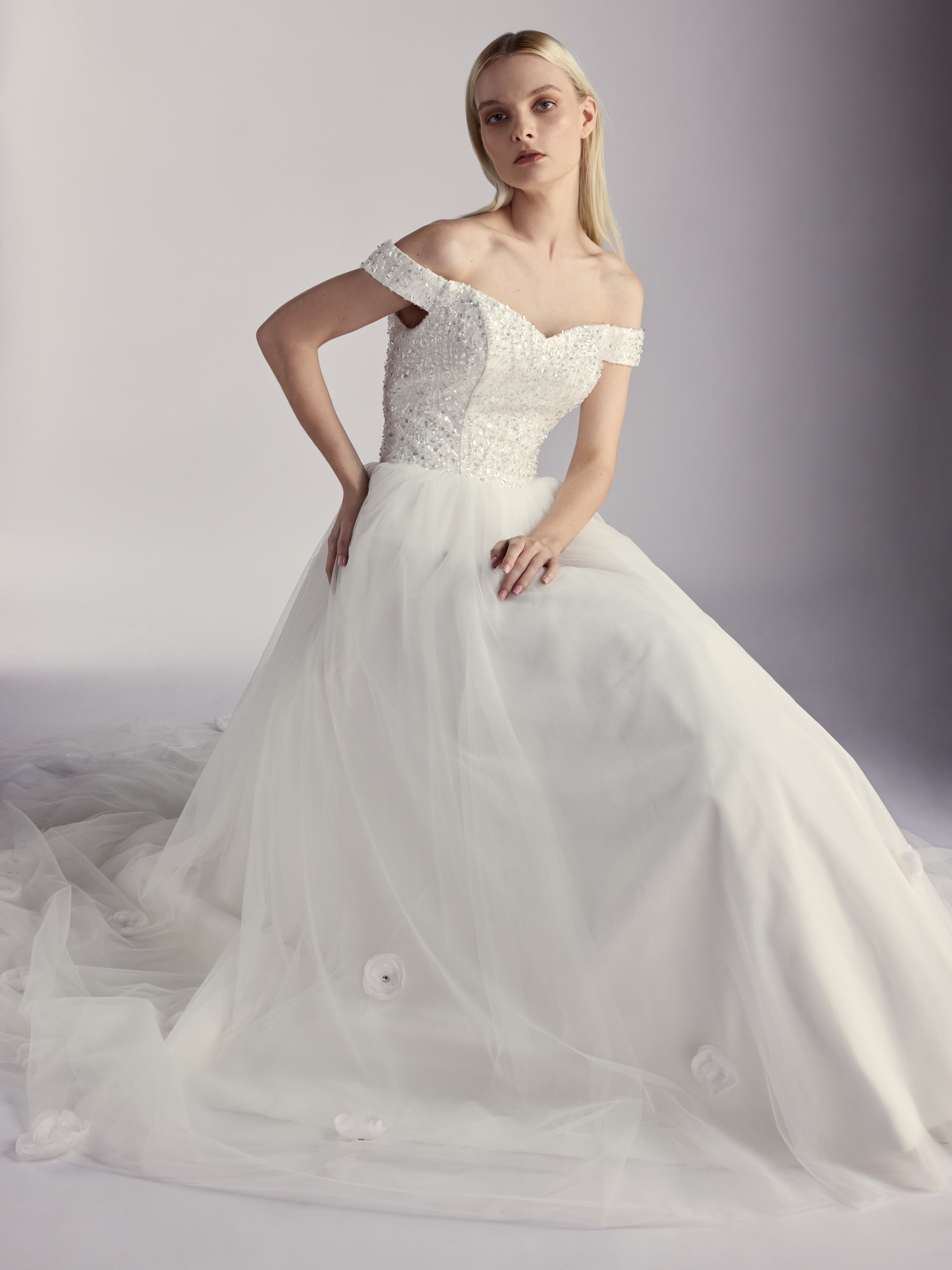 Maëlle — Sculpted Tulle Ballgown with Handcrafted Silk Peonies