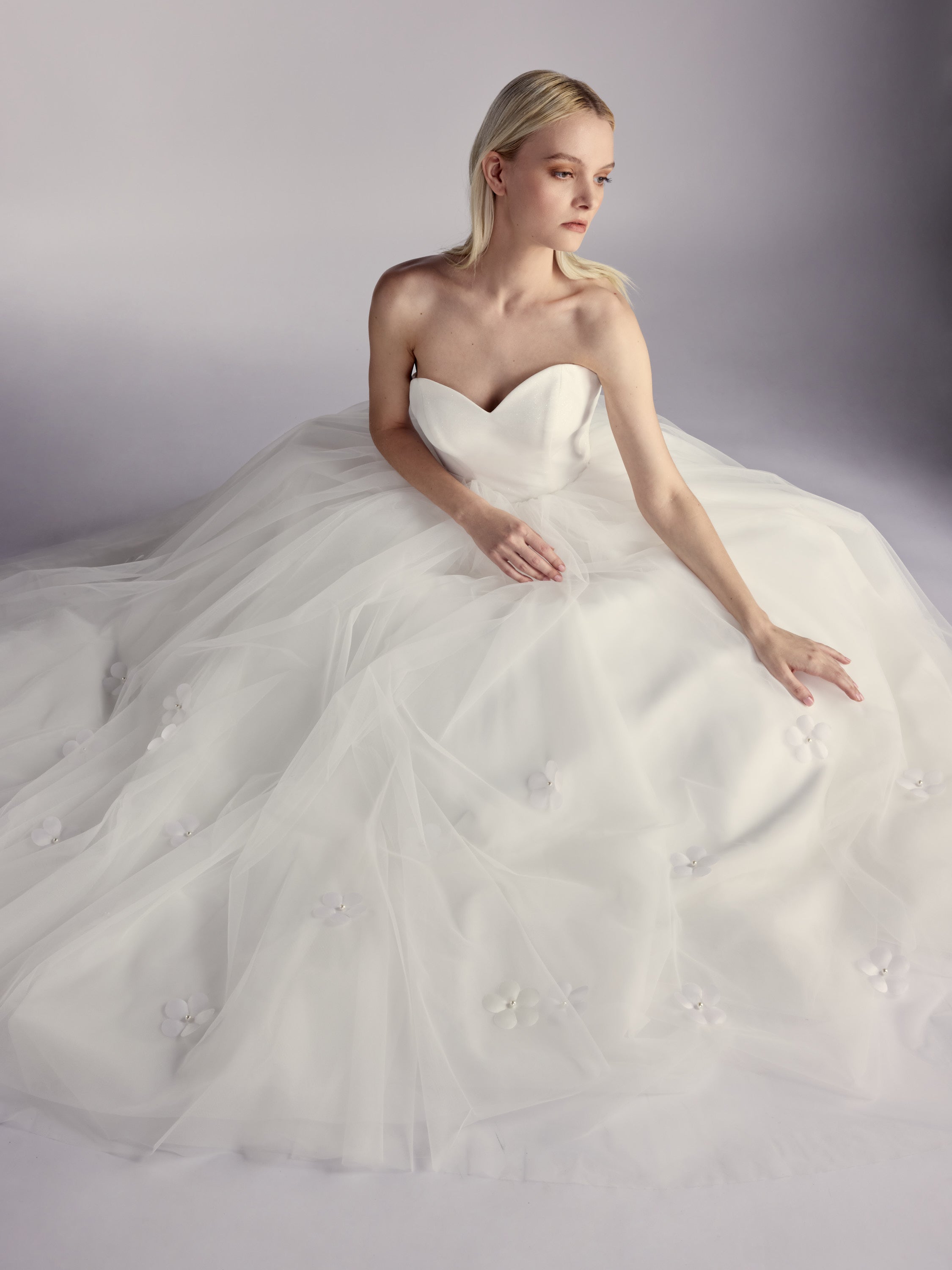 Luméa — Strapless Hand-Applied 3D Silk Floral Tulle Ballgown