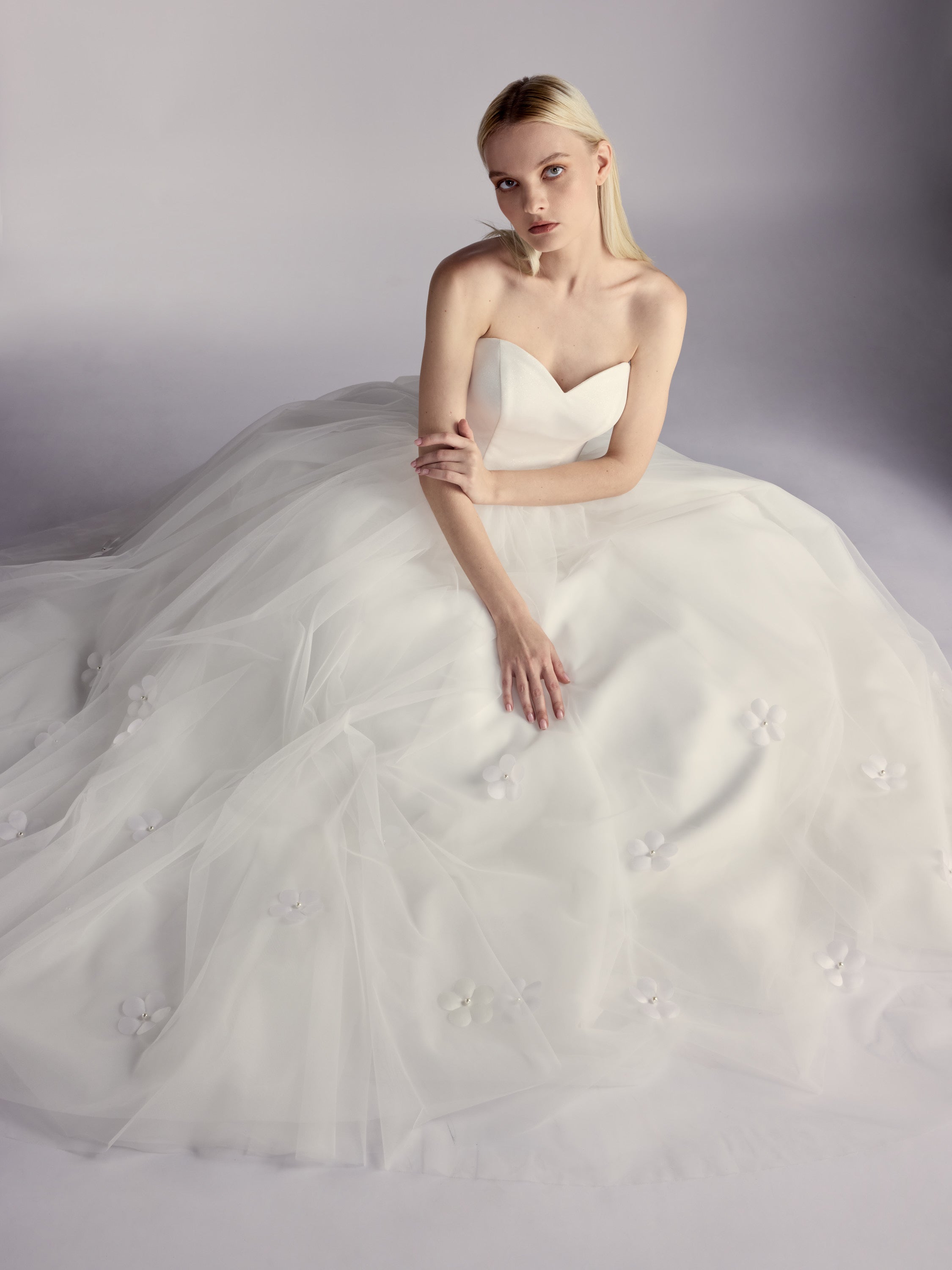 Luméa — Strapless Hand-Applied 3D Silk Floral Tulle Ballgown