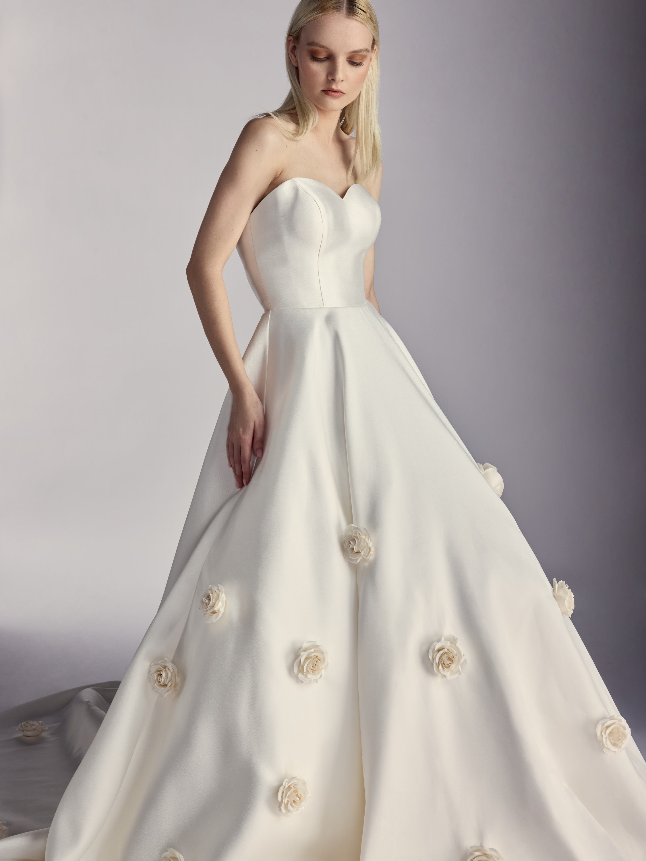 Roselle — Mikado Ballgown with Handcrafted Duchess Silk Satin Roses