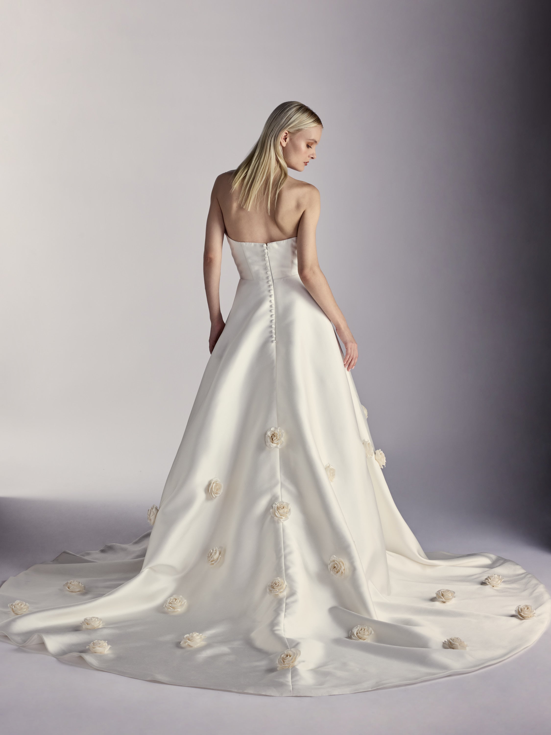 Roselle — Mikado Ballgown with Handcrafted Duchess Silk Satin Roses