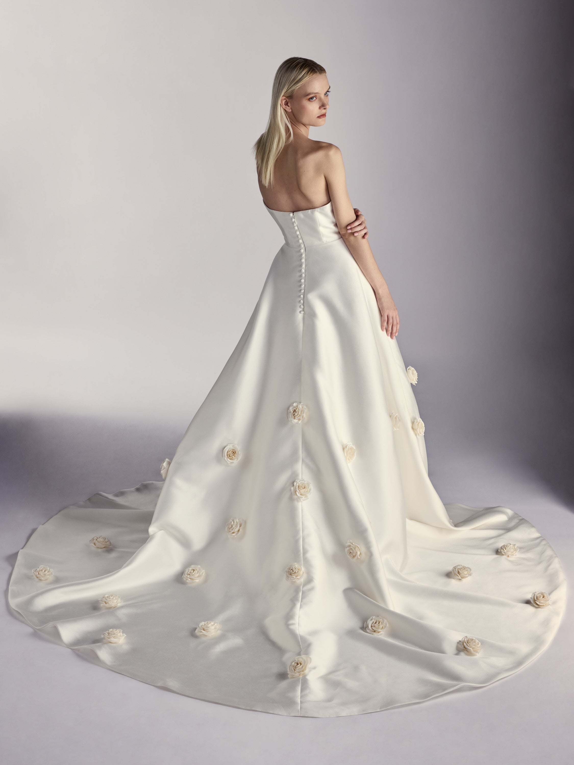 Roselle — Mikado Ballgown with Handcrafted Duchess Silk Satin Roses