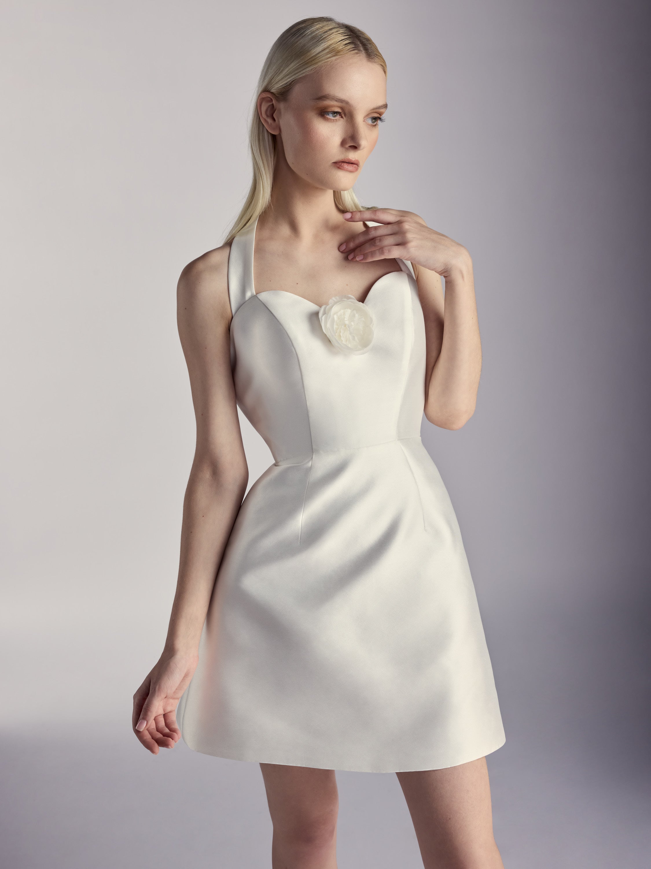 Élodie — Halter Mikado Mini with Sculptural Double Silk Peony